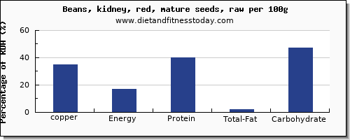 copper and nutrition facts in kidney beans per 100g